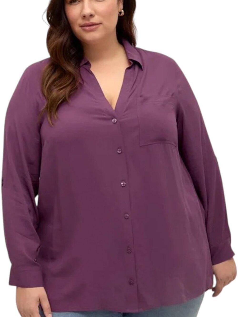 NEW Penningtons 100% Viscose Purple Button Down Top